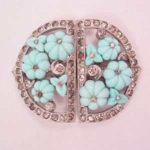 Trifari Blue Glass Flowers and Rhinestone Dress Clips