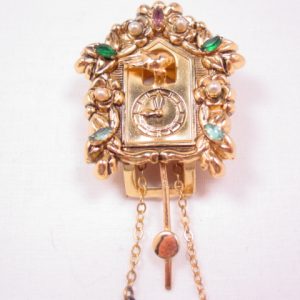 Unsigned Coro Jewelled Cuckoo Clock Dress Clip