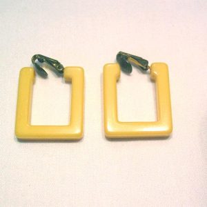 Square Yellow Bakelite Clip Earrings