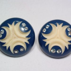 Large Round Navy and Ivory Colored Earrings