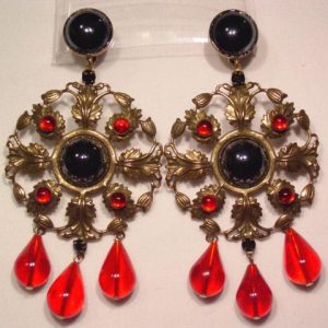 Huge Red and Hematite Dangling Earrings