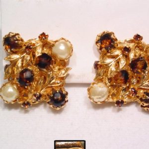 Brown and Imitation Pearl Vendome Earrings