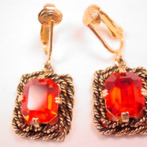 Sarah Coventry Large Red Rhinestone Earrings
