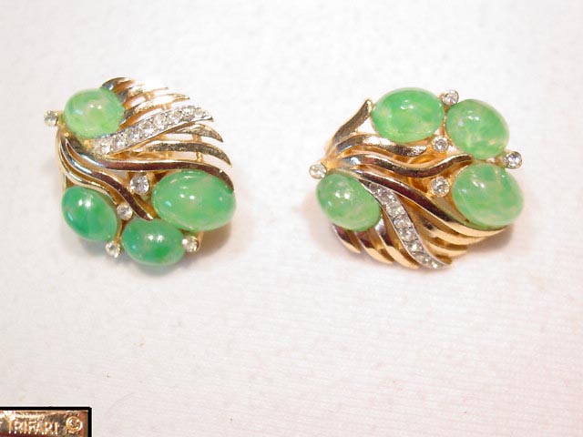 Speckled Green Trifari Earrings