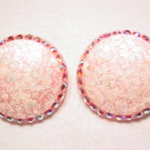 Pink Plastic and Aurora Borealis Round Earrings