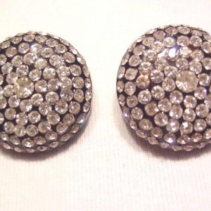 Large Black Plastic and Rhinestone Earrings