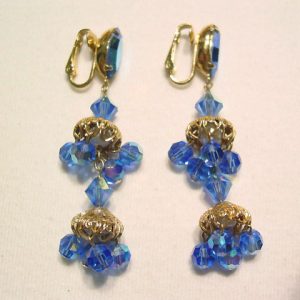 Blue Aurora Borealis Chandelier Earrings