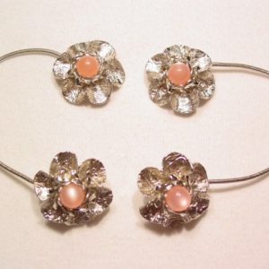 Silvertone and Pink Floral Wrap-Around Earrings