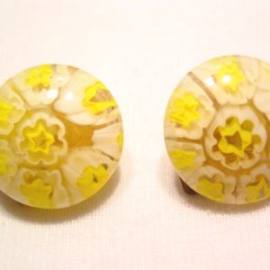 Old Italian Yellow and White Glass Earrings
