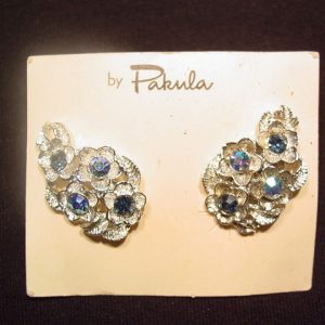 Silvertone Floral Aurora Borealis Pakula Earrings