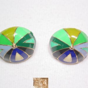 Eisenberg Blue and Green Enamel Mushroom Cap Earrings