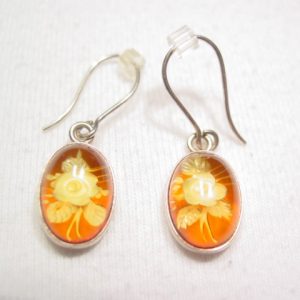 Real Amber Flower Sterling Earrings