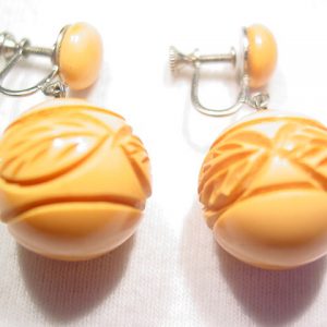 Butterscotch Carved Bakelite Ball Earrings