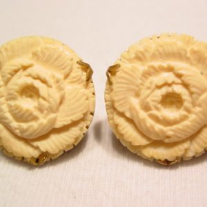 Carved Ivory/Bone Rose Earrings