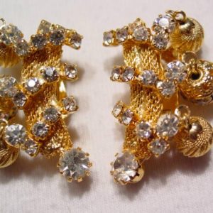 Mesh Rhinestone Dangling Hobe Earrings