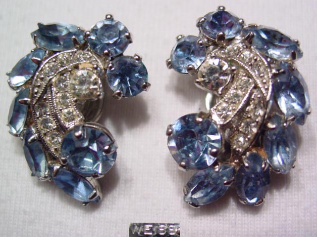 Ice Blue and Rhinestone Weiss Earrings