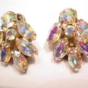 Weiss Aurora Borealis Leaf Earrings