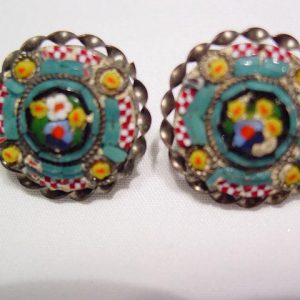 Old Mosaic Floral Round Earrings