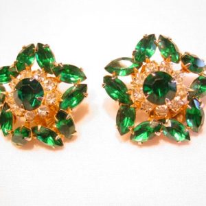 Green and Clear Rhinestone Judy Lee Earrings