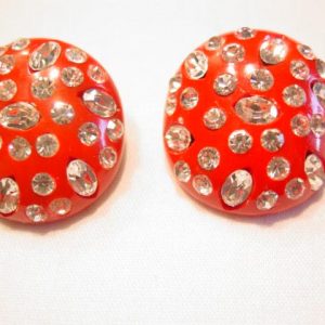 Weiss Red Plastic Rhinestone Embedded Earrings