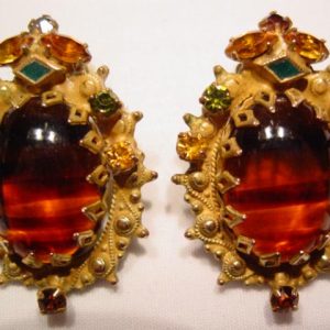 Tiger Striped and Topaz Etruscan Weiss Earrings