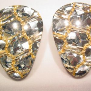 Teardrop Silvertone and Pale Blue Glitter Earrings