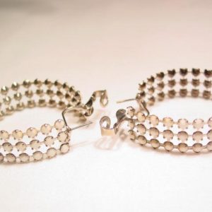 White Milk Glass Rhinestone Loop Earrings
