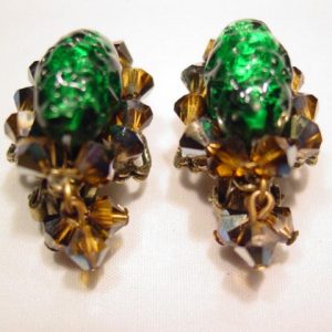 Brown and Green Glass Hobe Earrings