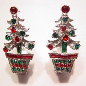 Red and Green Christmas Tree in Pot Earrings