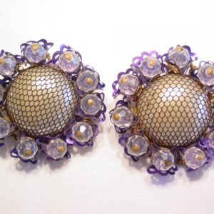 Purple and Imitation Pearl Earrings