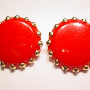 Round Red Bakelite Studded Earrings