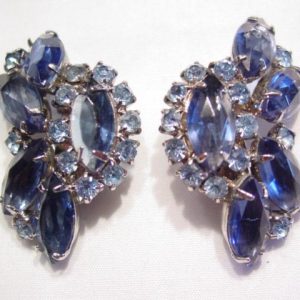 Navy and Pale Blue Rhinestone Earrings