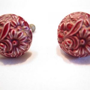 Maroon Floral Plastic Dome Earrings