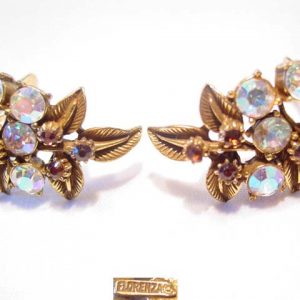 Aurora Borealis and Brown Florenza Leaves Earrings