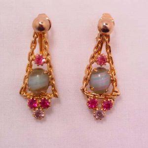 Unusual Pierced Earrings of Pink and Green