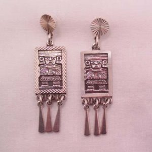 Rectangle Aztec-Design Sterling Pierced Earrings