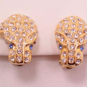 Rhinestone Encrusted Leopard Head Earrings