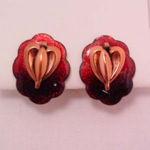 Red Enamel and Copper Leaf Earrings
