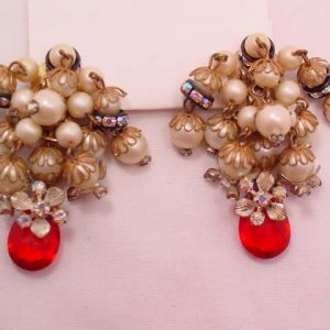 Ruby Red and Aurora Borealis Fancy Earrings