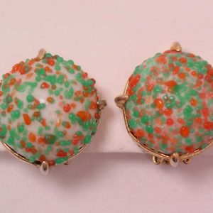 Hobe Green and Red Speckled Art Glass Earrings