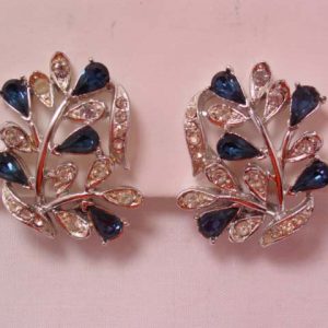 Francois Sapphire Blue and Clear Rhinestone Branches Earrings