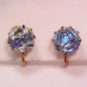 Small Blue and Green Speckled Art Glass Earrings