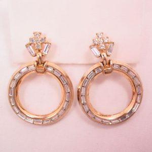 Large Trifari Rhinestone Baguette Loop Earrings