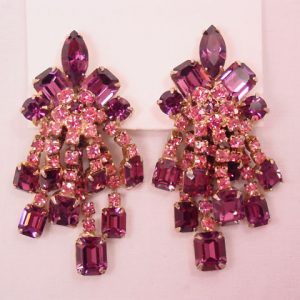 Purple and Pink Rhinestone Chandelier Earrings