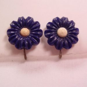 Navy Plastic Flower Earrings