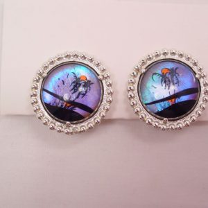 Double Palm Tree Round Butterfly Wing Earrings