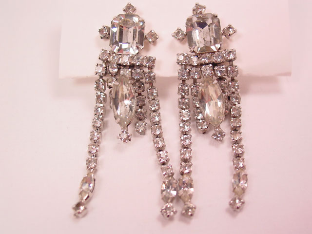 Large Clear Rhinestone Dangle Earrings