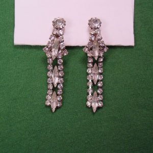 3-Marquis Long Dangling Rhinestone Earrings