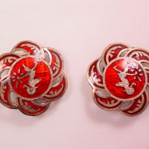 Sterling and Red Enamel Swirl Siamese Dancer Earrings