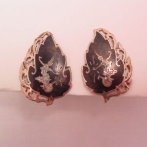 Sterling and Black Enamel Leaf and Siamese Dancer Earrings